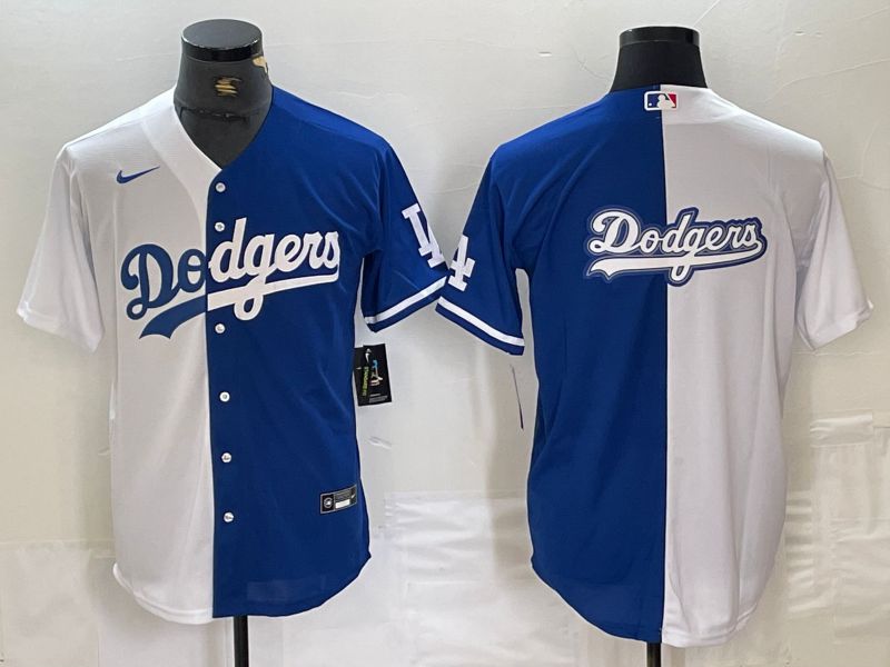 Men Los Angeles Dodgers Blank White blue double Nike Game MLB Jersey style 3